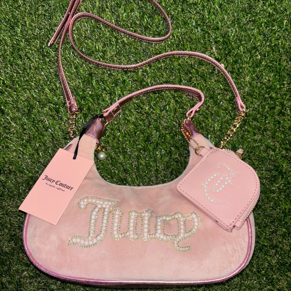 Juicy Couture Light Pink Shoulder Bag with Pearl Accents